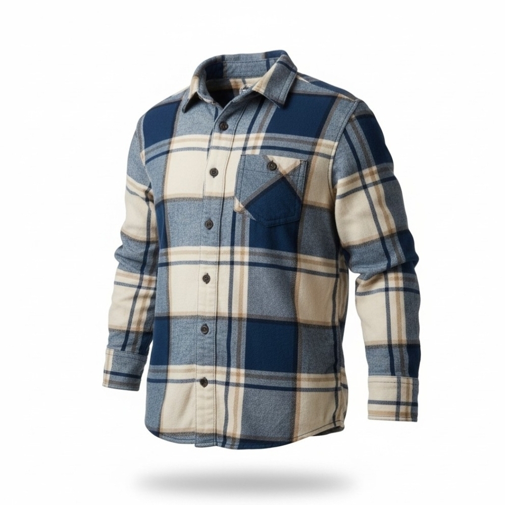 Wonder Nation Blue and Cream Plaid Button-Up Flannel Boys Shirt NWOT Size S 6-7